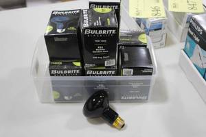 lot 843 image: Lot of (9) Bulbrite R25 Blacklite 75W 120V Light Bulbs (in box)