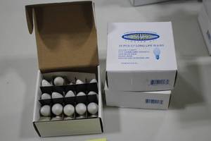 lot 853 image: Lot of (3 Boxes) Novelty Lights Soft White  5W 130V Candelabra Base C7 Long Life Light Bulbs 25-count