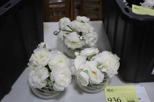 lot 936 image: Lot of (3) White Rose Dcor with Vase