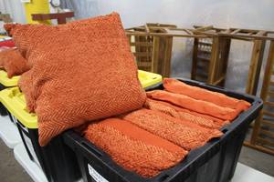 lot 1258 image: Lot of (5) 17 Orange Throw Pillows