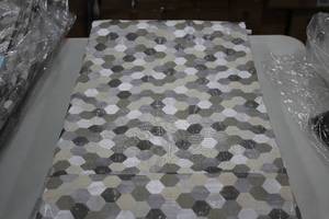 lot 1289 image: Lot of (6) 132 TanGreySilver Pattern Round Table Top Covers