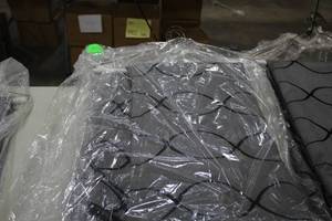 lot 1300 image: Lot of (5) Grey w Black Pattern Table Cloths