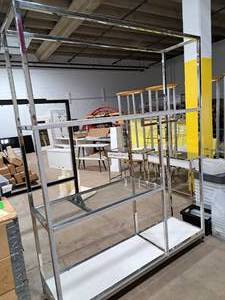 lot 428 image: 72 MetalGlass Rolling Shelving Unit