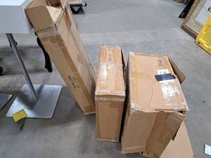lot 503 image: White Swivel Pedestal Table (unassembled) with Extra Table Top