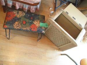 Antique Metal framed stool with hai...