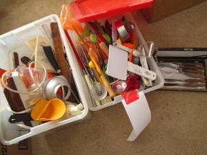 (2) smaller totes with a large vari...