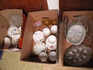 (3) boxes of carnival glass serving...