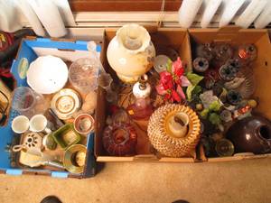 (3) large boxes with vintage hurric...