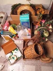 Wicker baskets, decorative wreaths,...