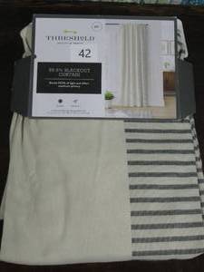 1pc Blackout Woven Stripe Border Window Curtain Panel - Threshold, Gray