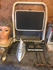 lot 116 image: Ion slides 2pc 35mm film scanner(looks like its never been used) pictures, Food mill by foley, mannequin head, top o magic cigarette roller, black and decker iron, vintage LEM #10 meat grinder and more