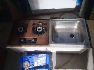 lot 160 image: 2 tacle boxes w tackle, worm containers, fish line, camp stove and sink combo