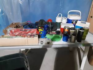 lot 59 image: Bags, coolers insulated mugs, tents, tackle 2 reals and more