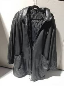 lot 172 image: Leather coat w zip off hood