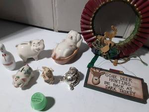lot 152 image: Deer wreath and sign and banks