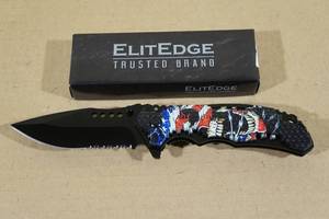 lot 88 image: ElitEdge US Skull Stainless Steel Folding Pocket Knife