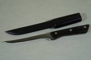 lot 99 image: Wood Handle Fillet Knife with Sheath