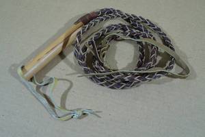 lot 109 image: Braided Leather Whip with Wood Handle