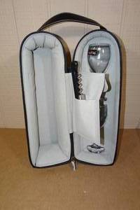 lot 150 image: Leather Wine Caddy with Two Glasses and Openers