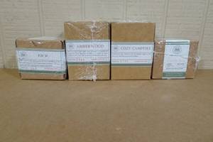 lot 153 image: 4 Begonia and Bench Candles -PNW, Amberwood, Cozy Campfire, Winter Sun