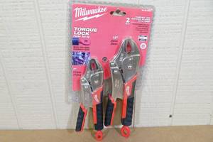 lot 181 image: Milwaukee 2 Piece Curved Jaw Locking Pliers with Grip