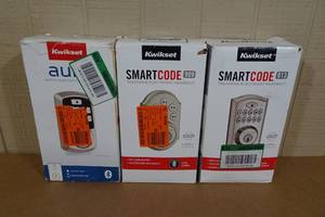 lot 192 image: 3 Kwikset Electronic Deadbolts -One Missing Cover, 2 Missing Keys