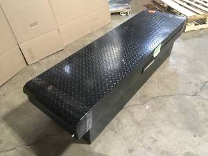 Husky 71.36 in. Matte Black Aluminum Full Size Crossbed Truck Tool Box, Customer return, May contain dents, Review all pictures