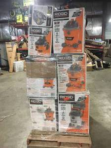 Pallet of assorted Ridgid Shop Vaccums, Various models and conditions, Customer Returs Review all pictures