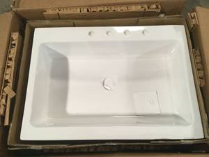 SINKOLOGY Josephine Apron Front Farmhouse 34 in. 3-Hole Single Bowl Kitchen Sink in Crisp White, Open Box Review all pictures