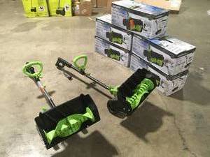 Mix Lot of assorted Earthwise 16 in. 12 Amp 120-Volt Single-Stage Corded Electric Snow Throwers, Open Boxes, Review all pictures