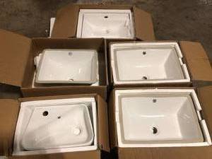 Lot of 5 Undermount Bathroom Sink in Glossy White, Customer returns, Review all pictures
