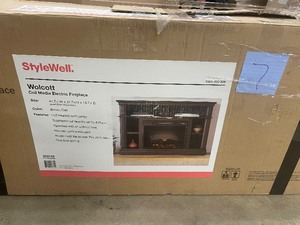 lot 7 image: StyleWell Wolcott 48 in. Media Console Electric Fireplace in Brown Oak  open box not fully inspected customer return