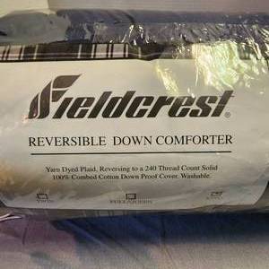 Fieldcrest Reversible Down Comforter - King - New in Package - Navy Blue in Color