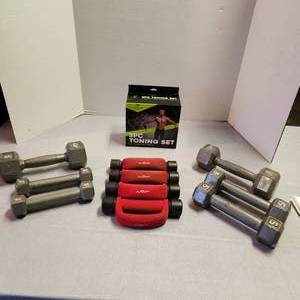 Workout Hand Weights and Set of 3 Toning Straps