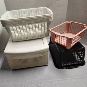 Assortment of Plastic Baskets  Bins