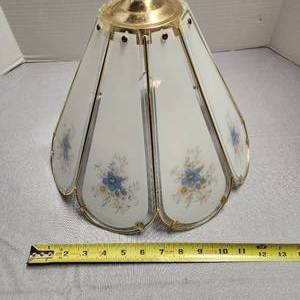 Glass and Brass  Lamp Shade with Blue Flowers