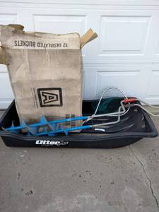 Ice Fishing Lot - Sled, Net and Minnow Buckets