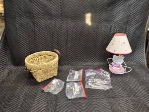 Basket, Night Lamp and Misc. Small Silverware