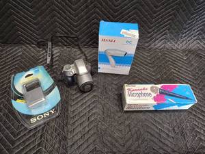Sony Pocket Radio, Olympis IS-20 35mm Camera, Karaoke Microphone
