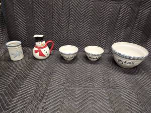 Popcorn Bowls and Snowman Pitcher