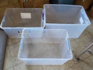 3 - 45 qt Plastic Totes- no covers...