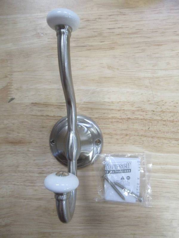 lot 137 image: (10-Packs) Liberty 6.69 in. Brushed Nickel Coat and Hat Hooks with Porcelain Knobs B43020Z-SN-C -NEW SOLD AS IS