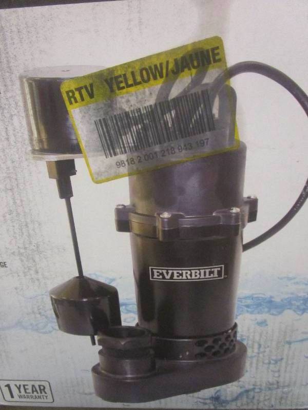 lot 339 image: EVERBILT 12 HP Aluminum Sump Pump Vertical Switch (OPEN BOX)