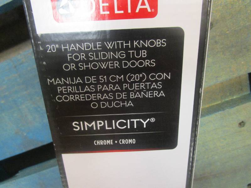 lot 359 image: Delta Simplicity Handle with Knobs for Sliding Shower or Bathtub Door in Chrome (NEW)
