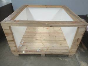 lot 38 image: Approximately 49.5 x 49 x 31 Wooden Bin With Plexiglass Window Front.  - Used in Warehouse.