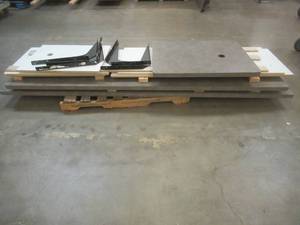 lot 53 image: L Shaped InformationCheckout Counter (Disassembled Before Photos), Approximate Dimensions, (Counter 1 102L), (Counter 2 109L) Corner Piece 30 x 37 - Used in Store, SOLD AS IS