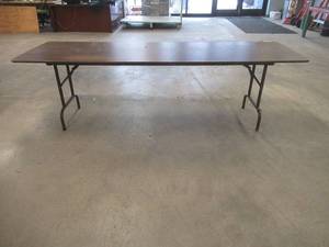 lot 91 image: Folding Table With Wooden Top, 96 x 30 x 29 Tall - USED IN WAREHOUSE, SOLD AS IS