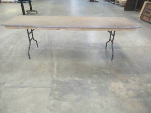 lot 93 image: Folding Table With Wooden Top, 96 x 30 x 30 Tall - USED IN WAREHOUSE, SOLD AS IS