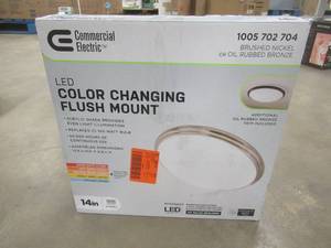 Commercial Electric 14 in. Brushed Nickel and Oil-Rubbed Bronze Selectable Integrated LED Flush Mount with Interchangeable Trim (OPEN BOX)