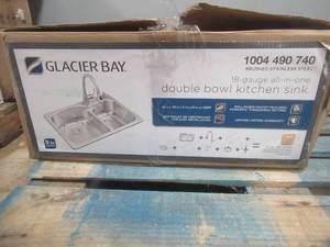 Glacier Bay All-in-One Drop-inUndermount 18G Stainless Steel 33 in. 2-Hole Double Bowl Kitchen Sink with Pull-Down Faucet (OPEN BOX)